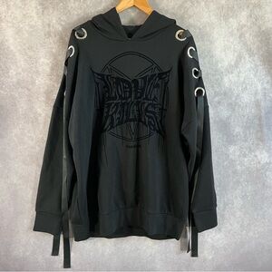 Killstar Hoodie Women Small BlackDeath Is Certain Goth Grunge Punk Strap Sleeves